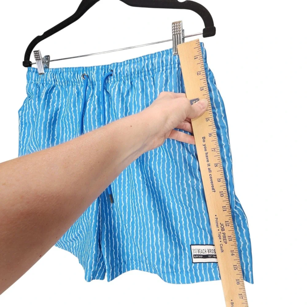 Vtg Beach Bros Mens sz M Swim Trunks Shorts Blue White Stripe Surfer Beach Retro
